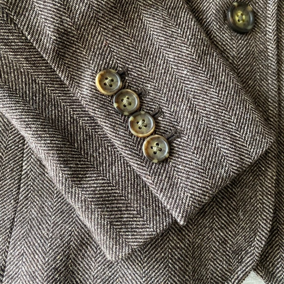 Banana Republic Factory Vintage Wool Brown Herringbone Professor Jacket sz 2 - Picture 10 of 16